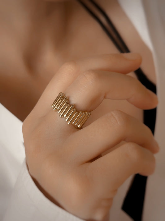 14K Solid Gold Serrated Wave Zigzag &nbsp;Model Ring - Solstik