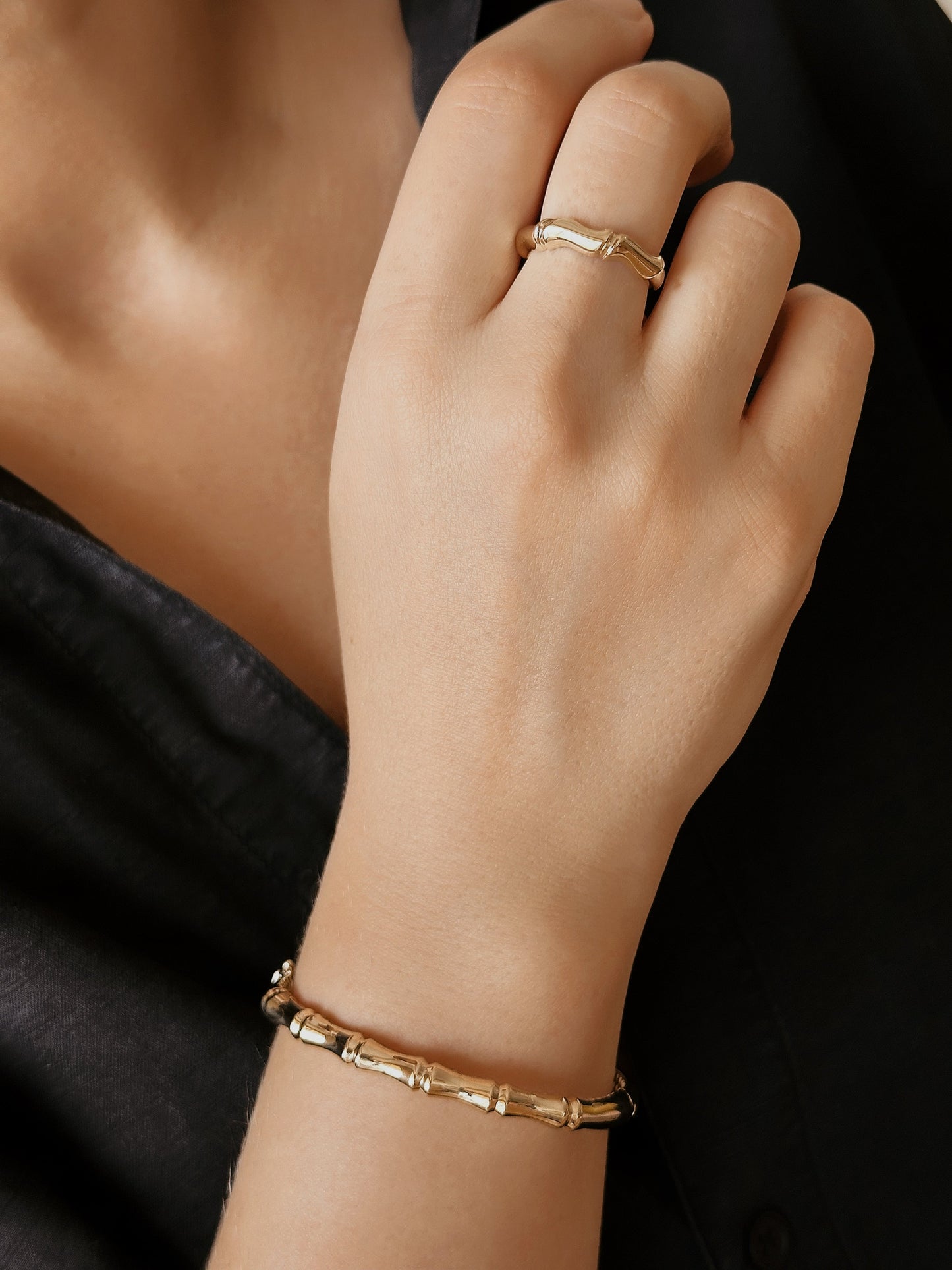 14K Solid Gold Cuff Bone Bangle Bracelet - Solstik