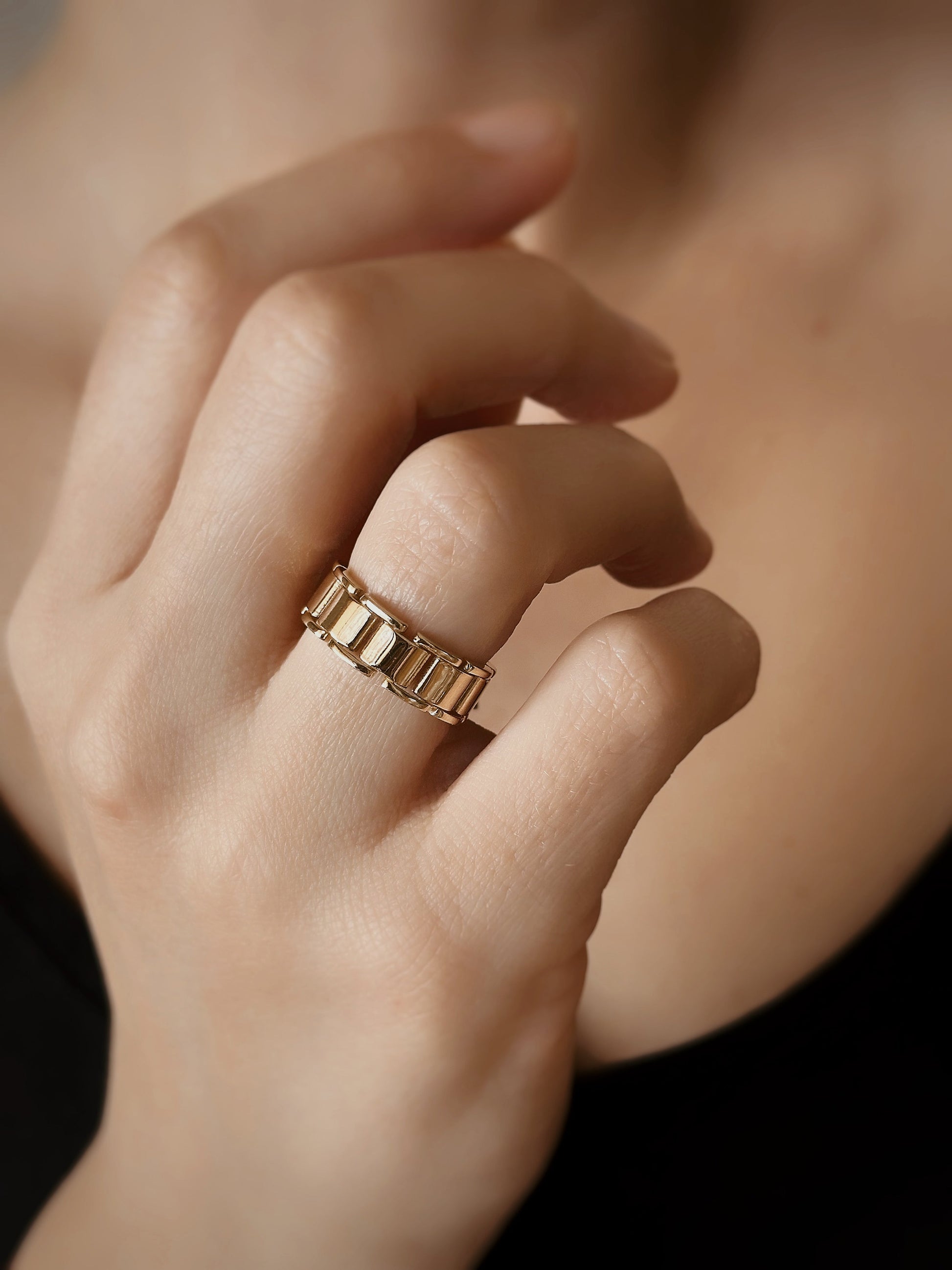14K Gold Watch Band Chain Ring - Solstik