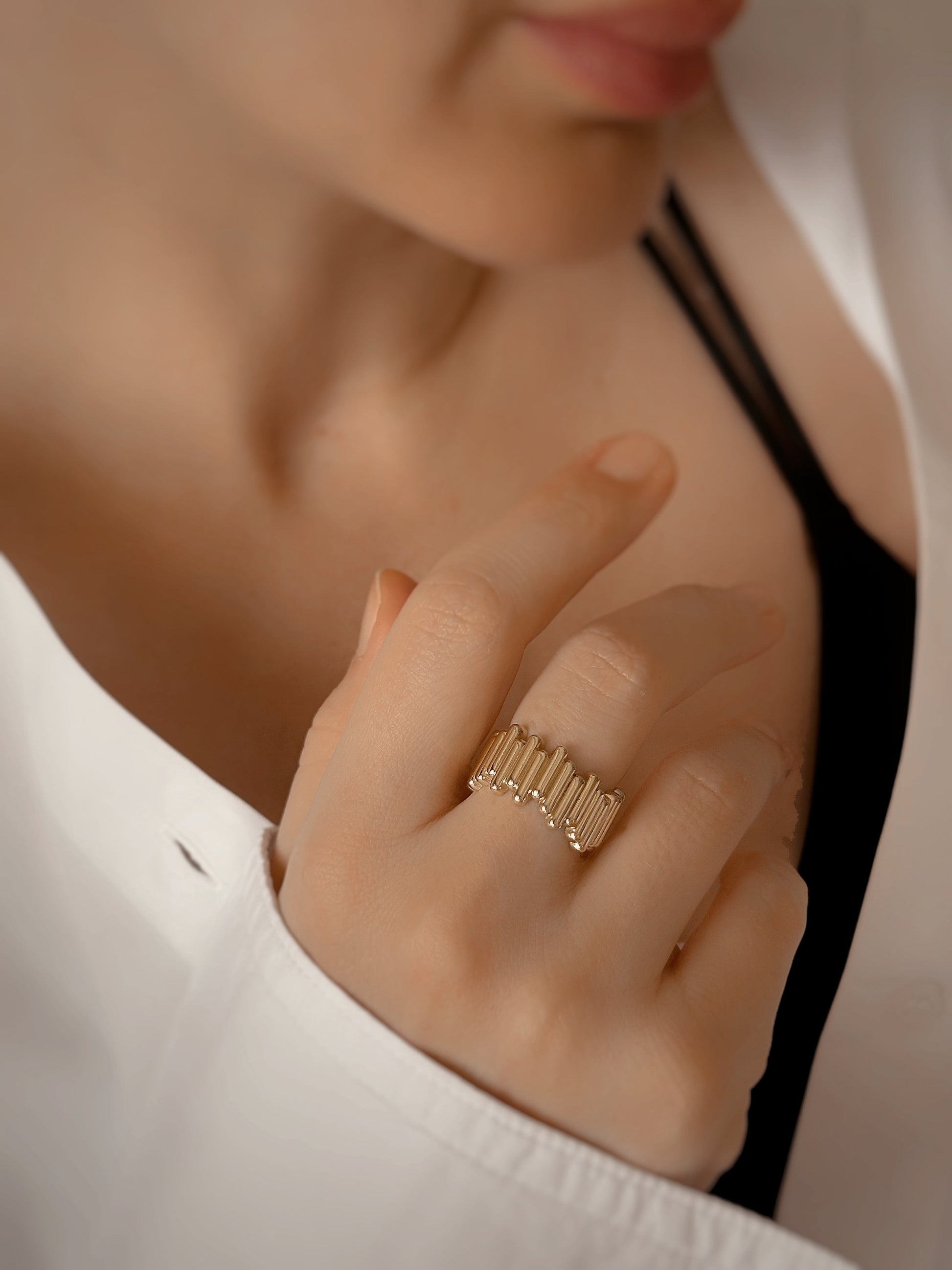 14K Solid Gold Serrated Wave Zigzag &nbsp;Model Ring - Solstik