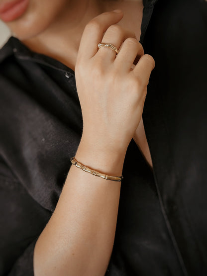 14K Solid Gold Cuff Bone Bangle Bracelet - Solstik