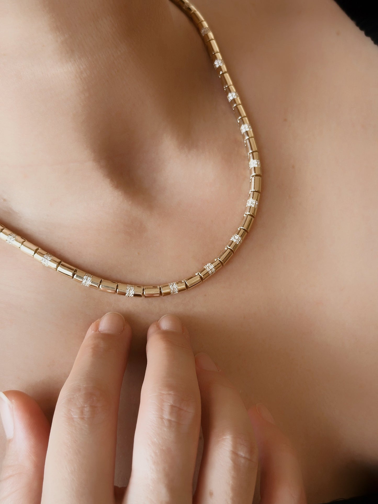14K Solid Gold Pipe Bar Bead Chain Necklace - Solstik