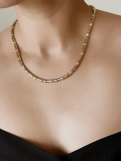 14K Solid Gold Pipe Bar Bead Chain Necklace - Solstik