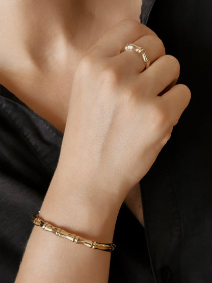 14K Solid Gold Cuff Bone Bangle Bracelet - Solstik
