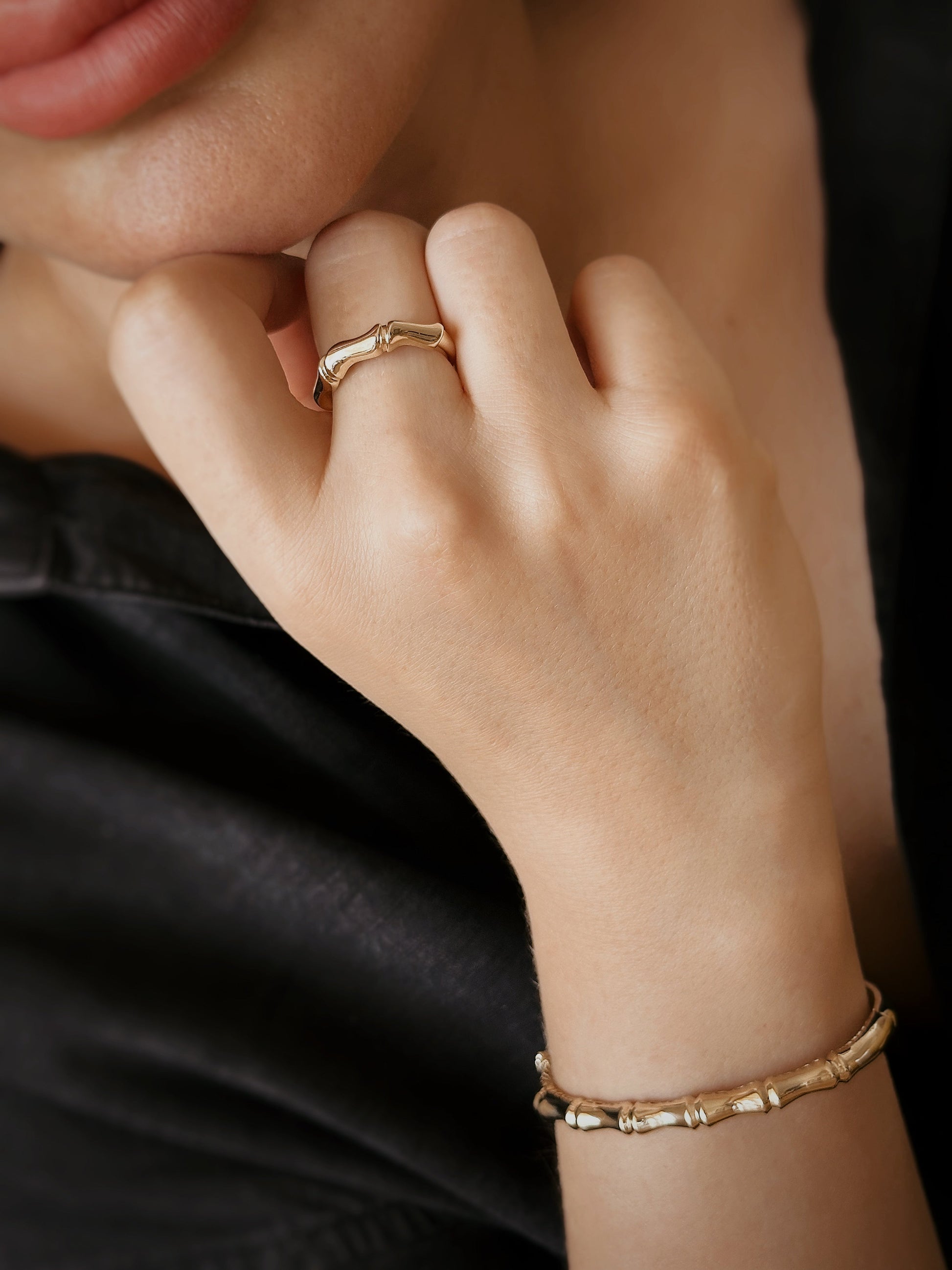 14K Solid Gold Cuff Bone Bangle Bracelet - Solstik