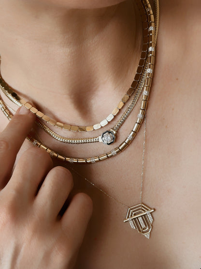 14K Solid Gold Pipe Bar Bead Chain Necklace - Solstik