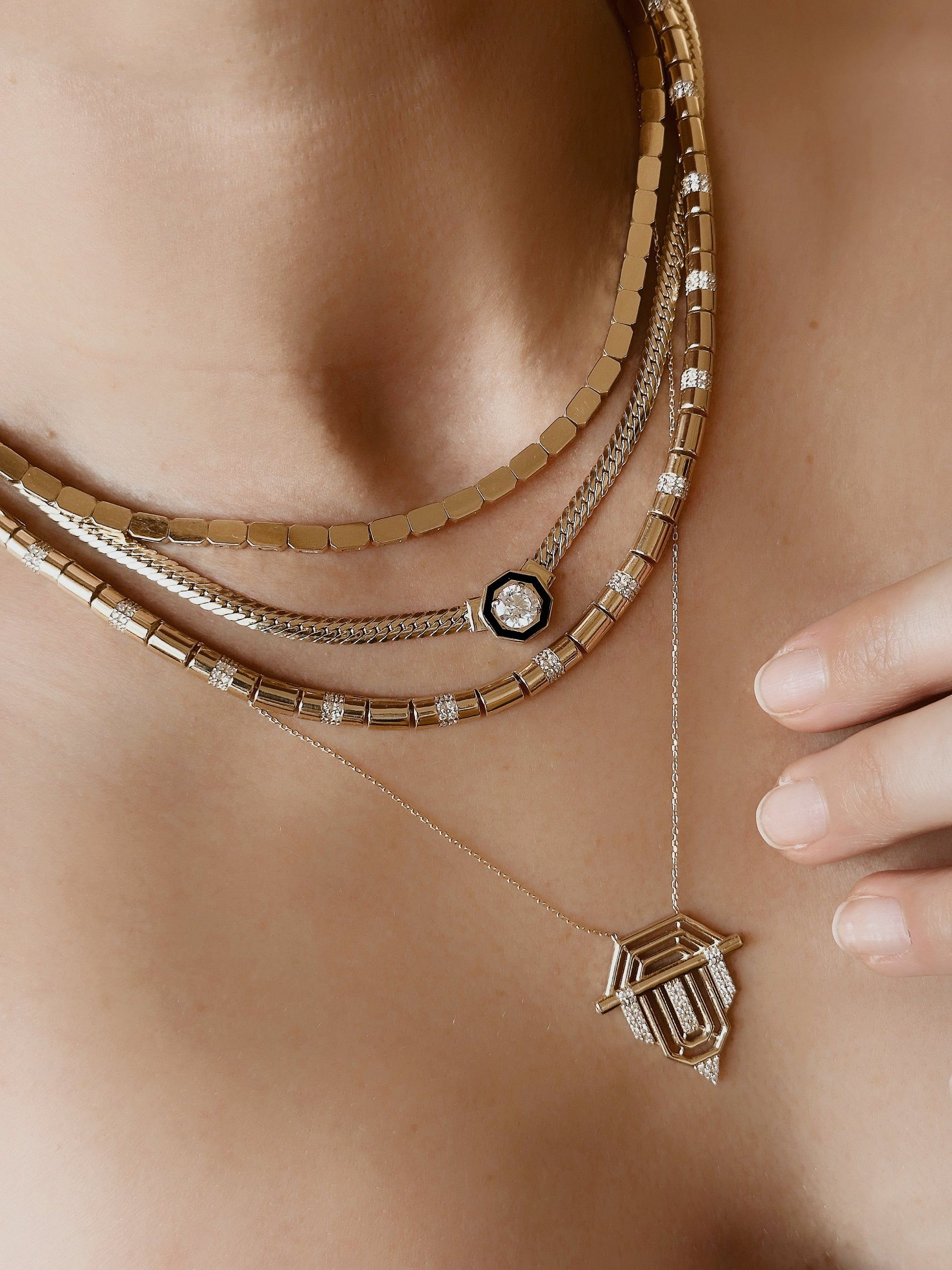 14K Solid Gold Pipe Bar Bead Chain Necklace - Solstik