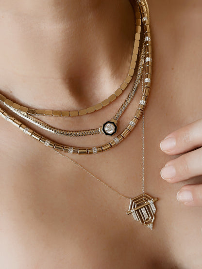 14K Solid Gold Pipe Bar Bead Chain Necklace - Solstik