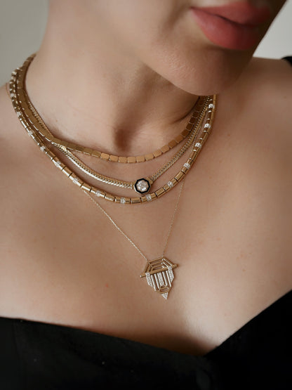 14K Solid Gold Pipe Bar Bead Chain Necklace - Solstik