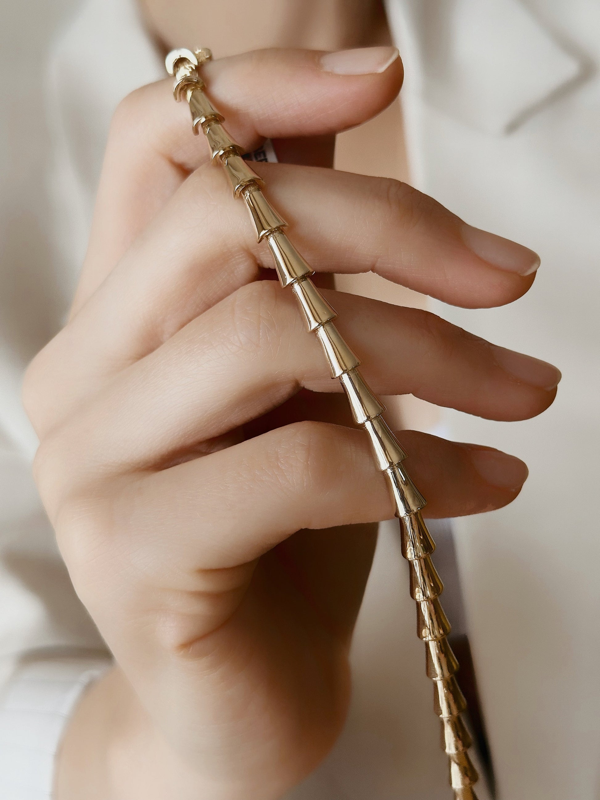 14K Solid Gold Thick Bamboo Bracelet - Solstik