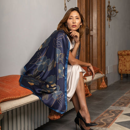 Laura - Silk Scarf Shawl - Navy - Solstik