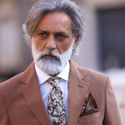 Novara - Printed Silk Tie - Brown - Solstik