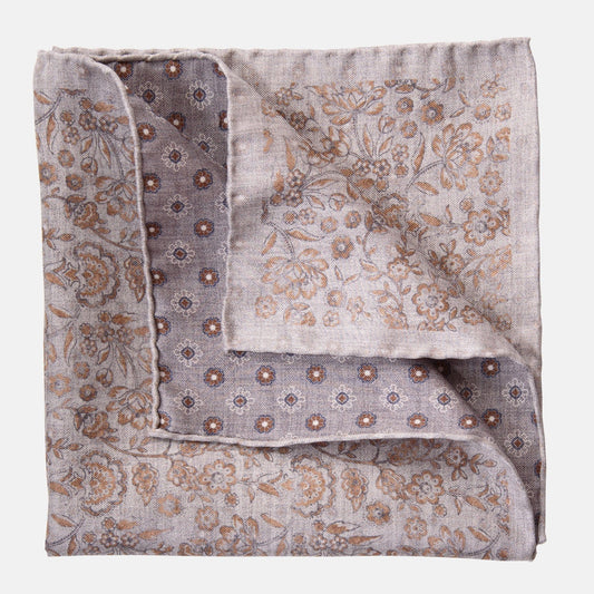 Pascal - Double Sided Silk Pocket Square - Grey & Bronze - Solstik