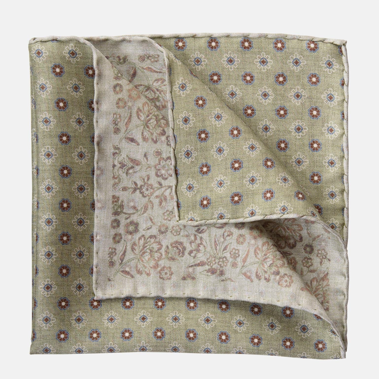 Pascal - Double Sided Silk Pocket Square - Sage Green - Solstik