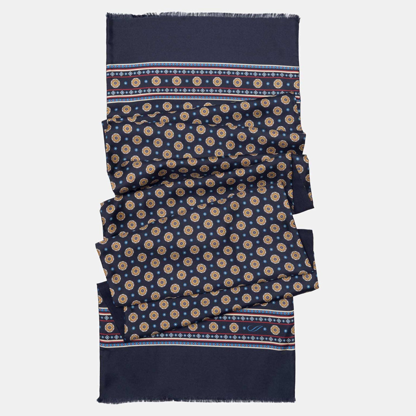 Palatino - Wool Backed Silk Scarf - Navy & Yellow - Solstik