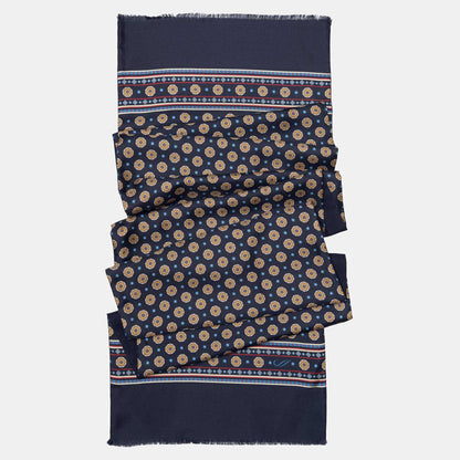 Palatino - Wool Backed Silk Scarf - Navy & Yellow - Solstik