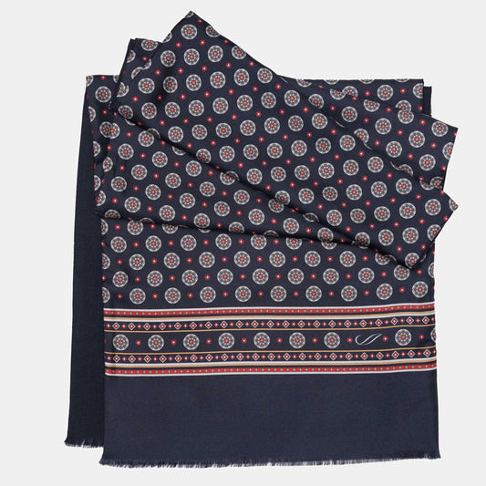 Palatino - Wool Backed Silk Scarf - Navy, Grey & Burgundy - Solstik