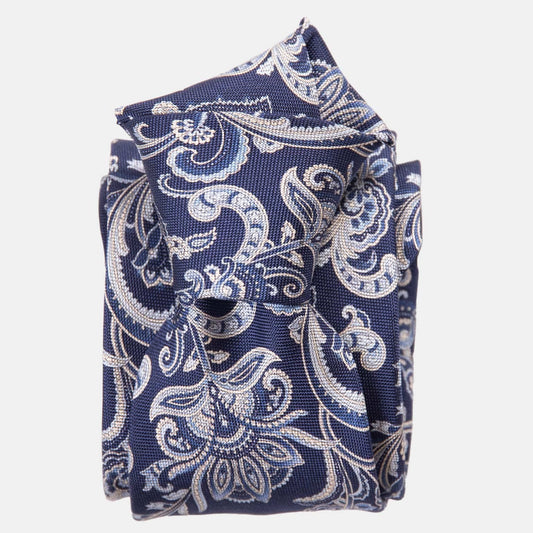 Novara - Printed Silk Tie - Navy - Solstik