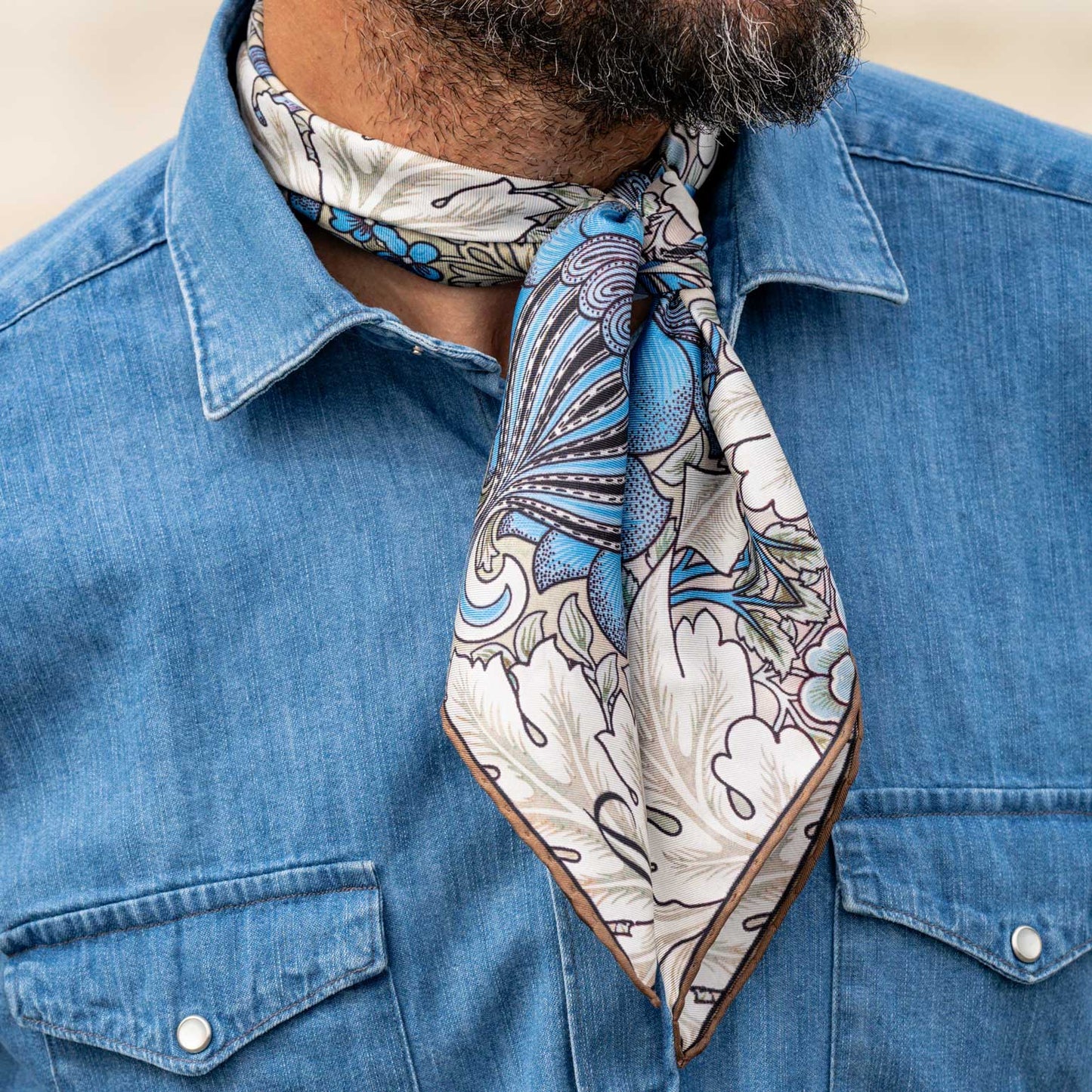 St. James - Silk Neckerchief - Blue and Tan - Solstik