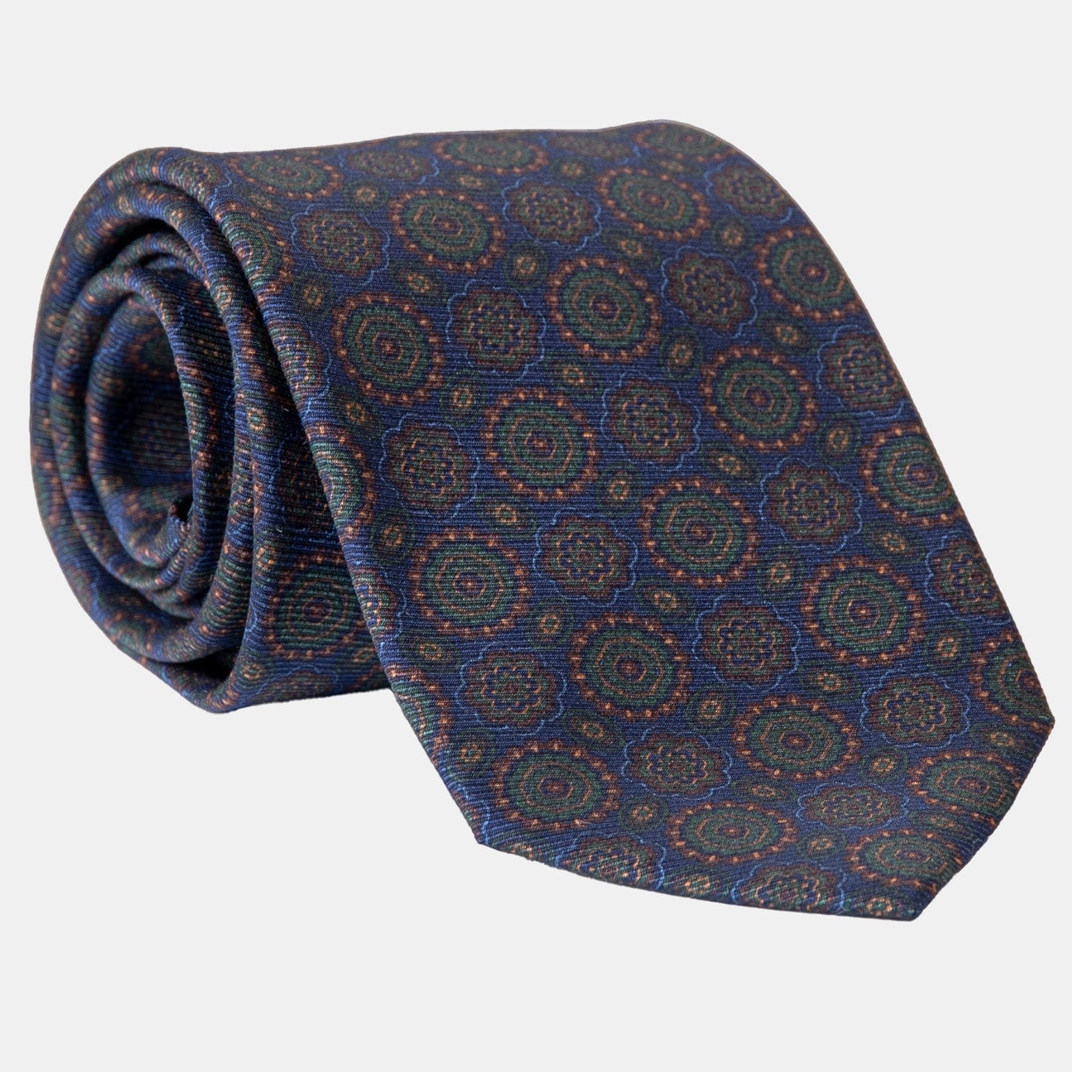 Moretti - Printed Silk Tie - Navy & Green - Solstik