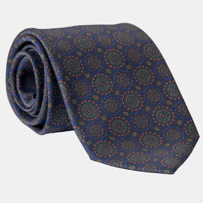 Moretti - Printed Silk Tie - Navy & Green - Solstik