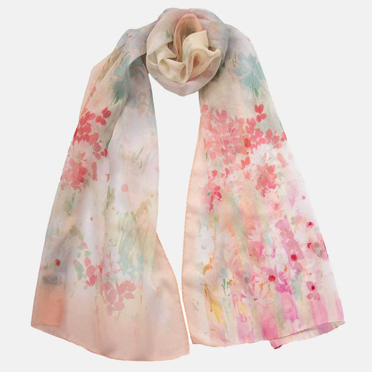 Meadow - Long Silk Scarf - Salmon Pink - Solstik