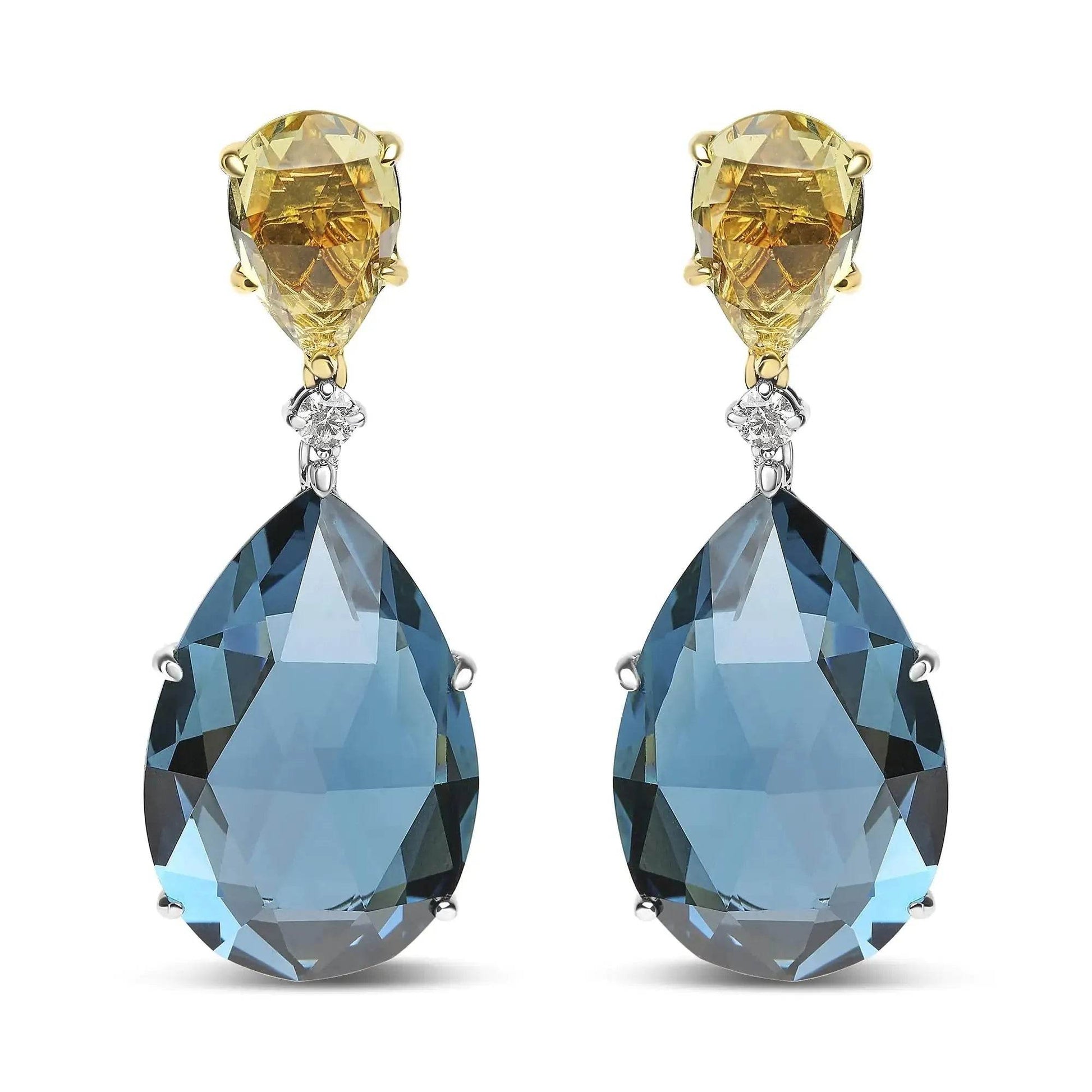 18K Gold Diamond, Lemon Quartz & Blue Topaz Earrings - Solstik