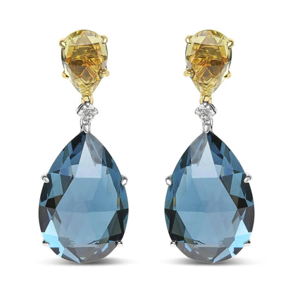 18K Gold Diamond, Lemon Quartz & Blue Topaz Earrings - Solstik