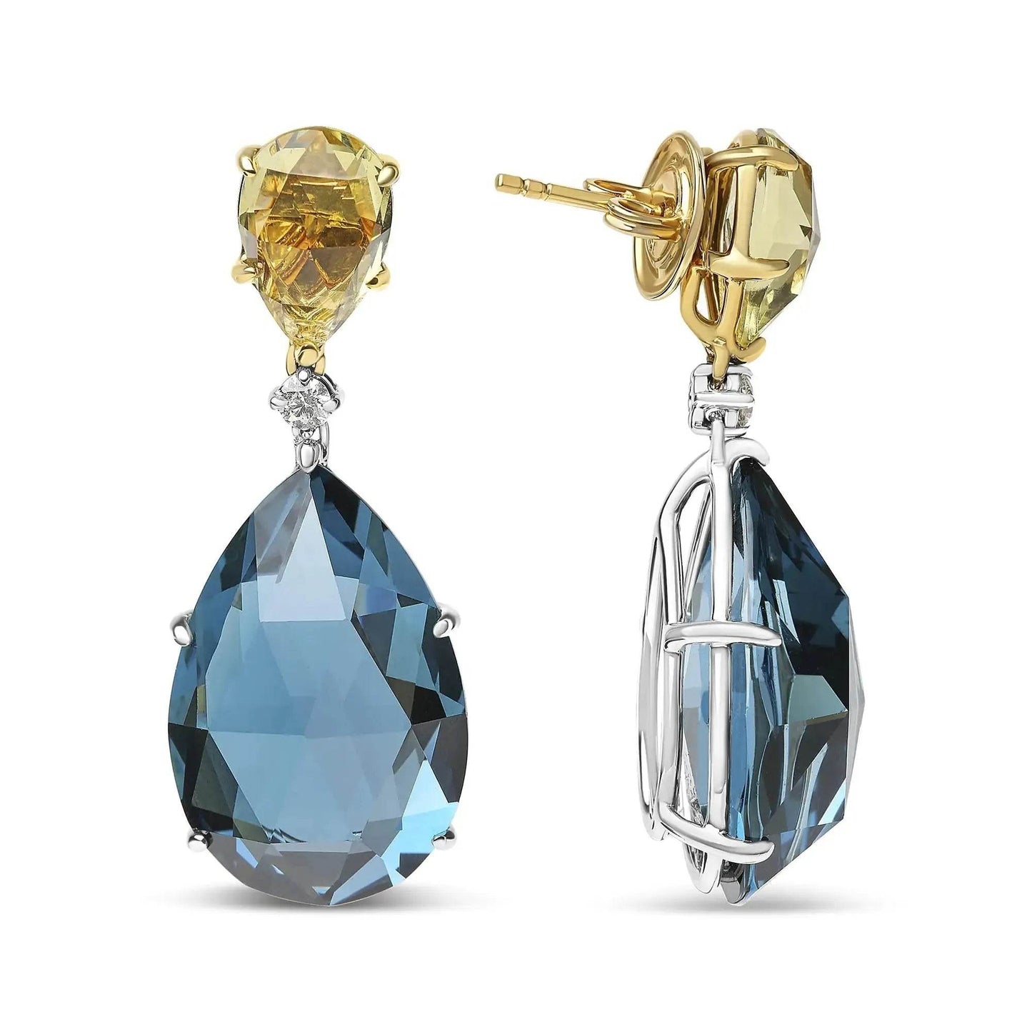 18K Gold Diamond, Lemon Quartz & Blue Topaz Earrings - Solstik