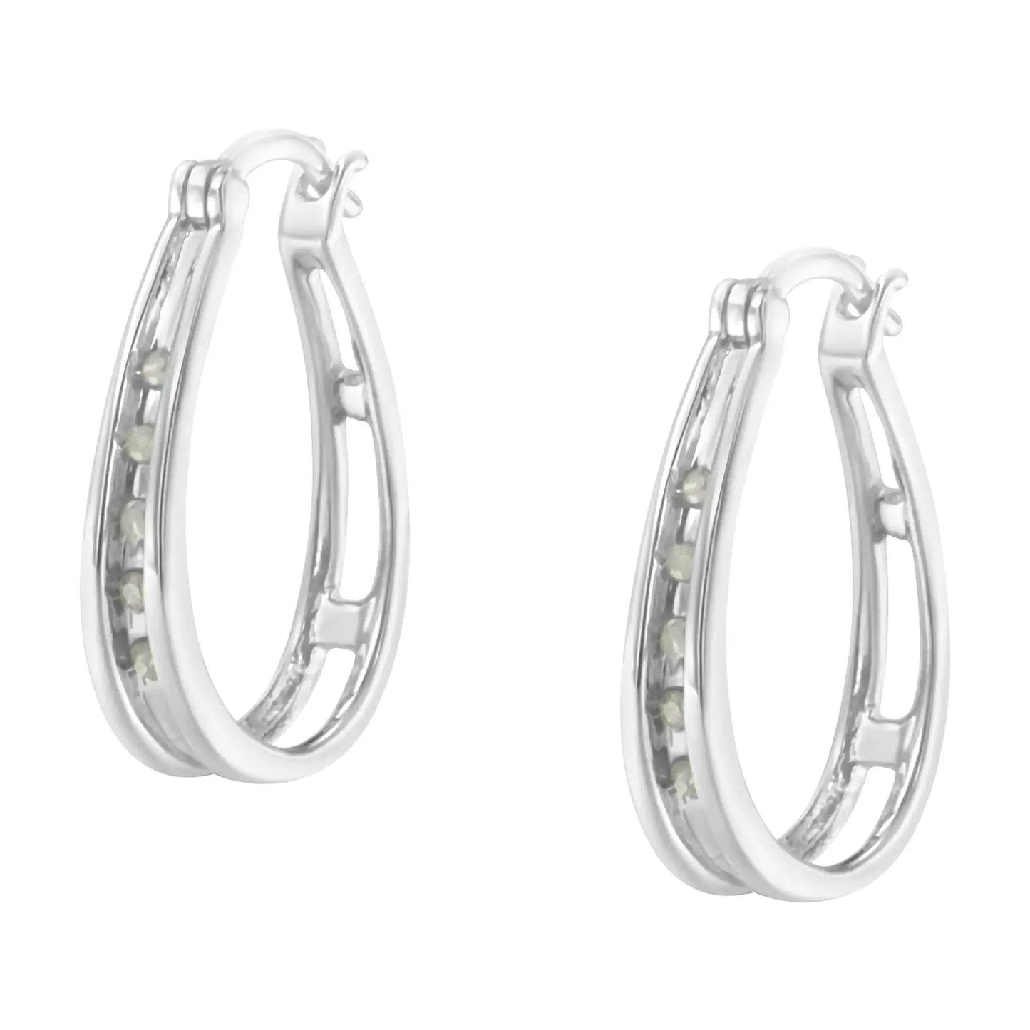 Solstik diamond accent silver hoops teardrop hoop earrings with channel set stones for everyday wear