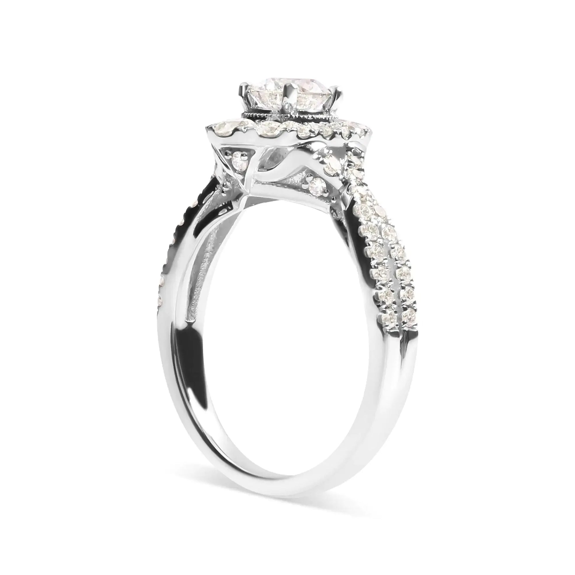 GIA 14K White Gold 1.2 CTW Diamond Halo Engagement Ring - Solstik
