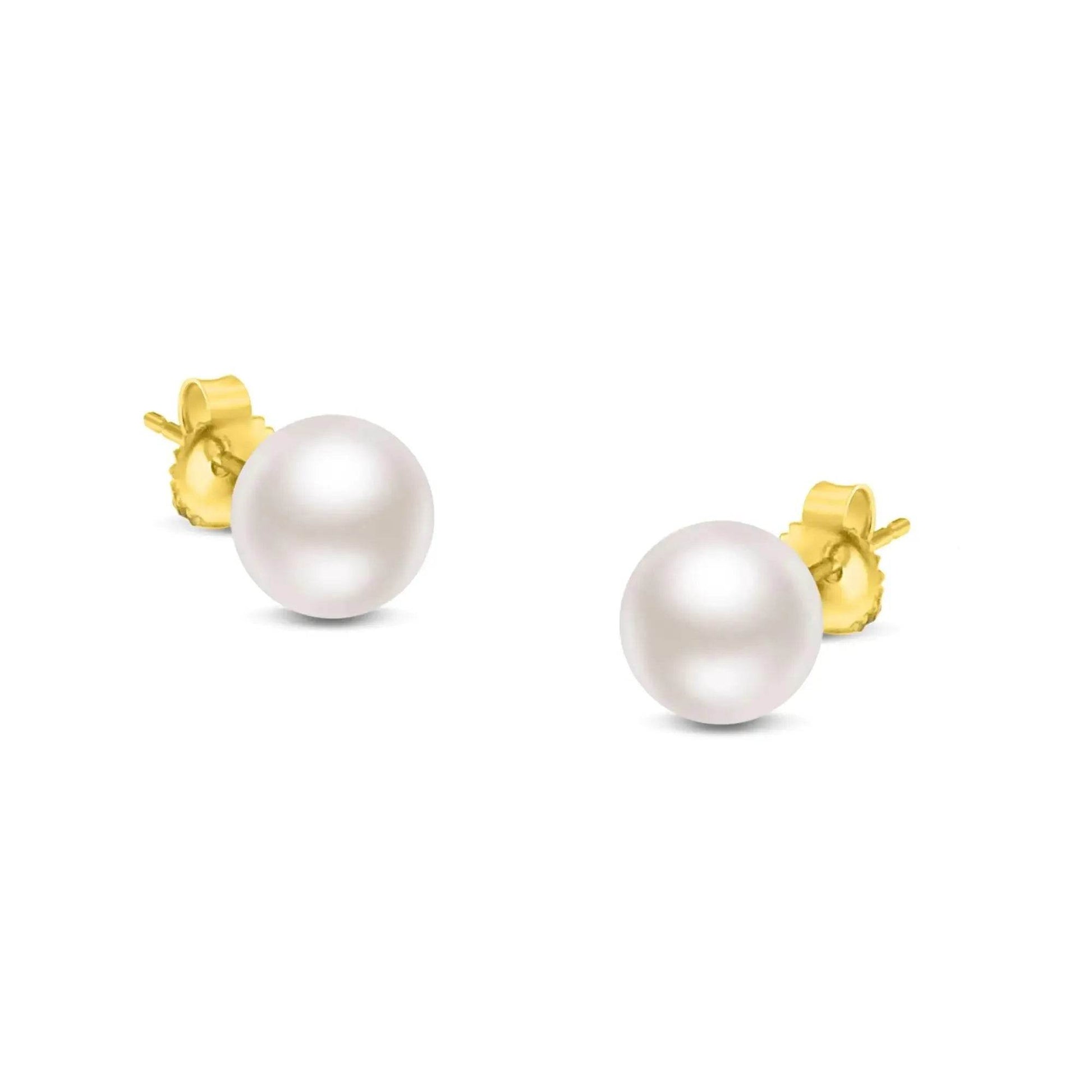 14K Gold Akoya Pearl Stud Earrings - Select Your Size - Solstik
