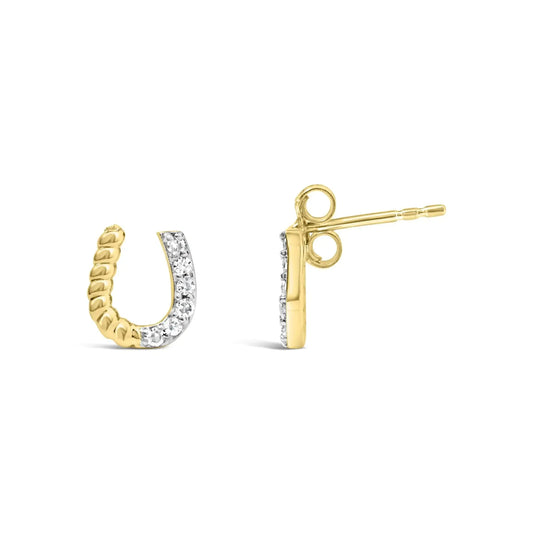 14K Gold Braided Horseshoe Diamond Studs - Solstik