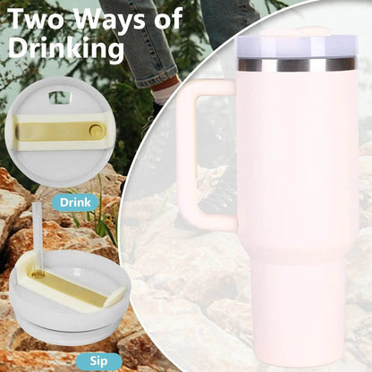40oz V2 large capacity tumbler, With Handle And Straw Lid, Insulated Reusable Stainless Steel Water Bottles Travel Mug Coffee Cup car cup water cup For Men Women Outdoor Camping Driving, gift - Solstik