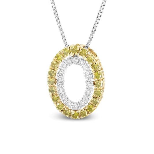 14K Yellow Gold Plated Silver & Yellow Diamond Oval Pendant - Solstik