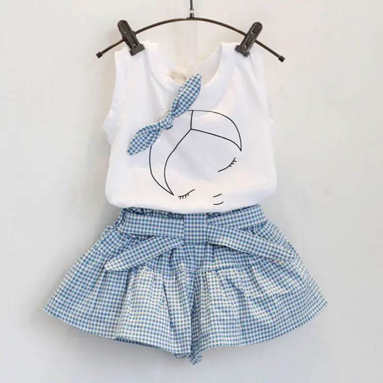 2024 Bow-Tee & Plaid Skirt Set for Girls - Solstik