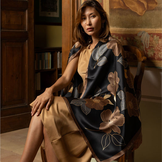 Laura - Silk Scarf Shawl - Black - Solstik