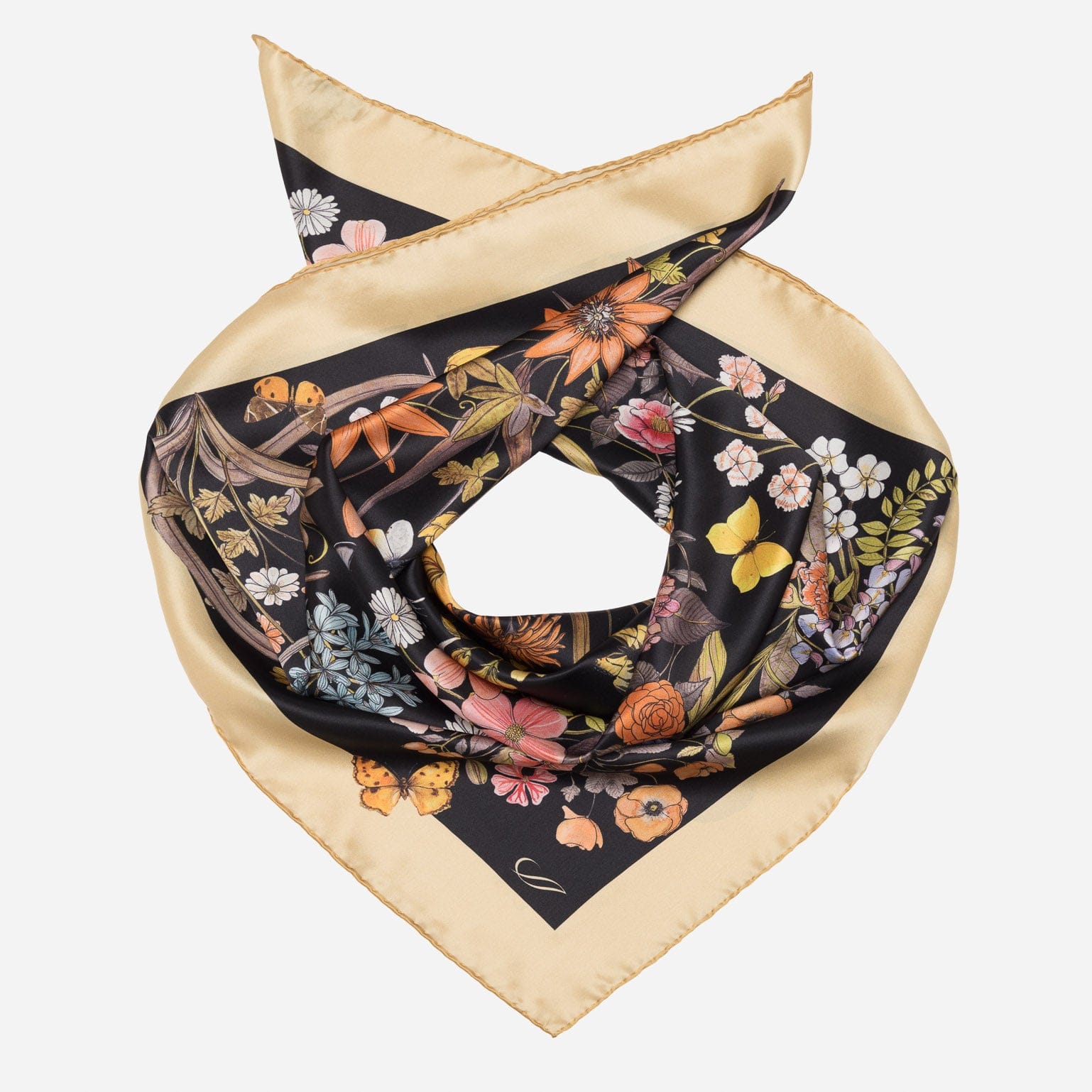Flora - Silk Foulard - Black - Solstik