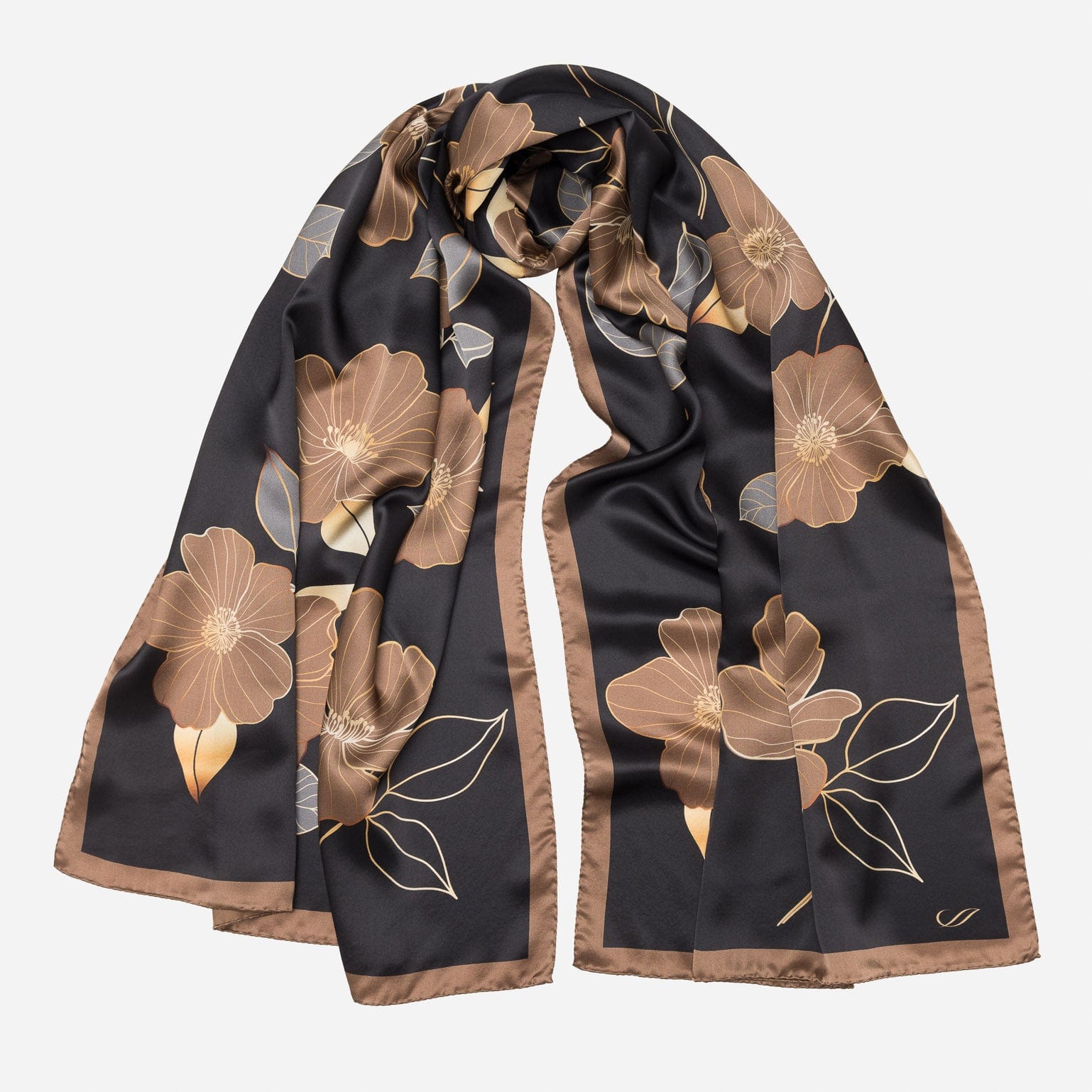 Laura - Silk Scarf Shawl - Black - Solstik