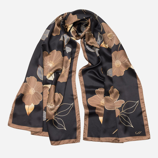Laura - Silk Scarf Shawl - Black - Solstik