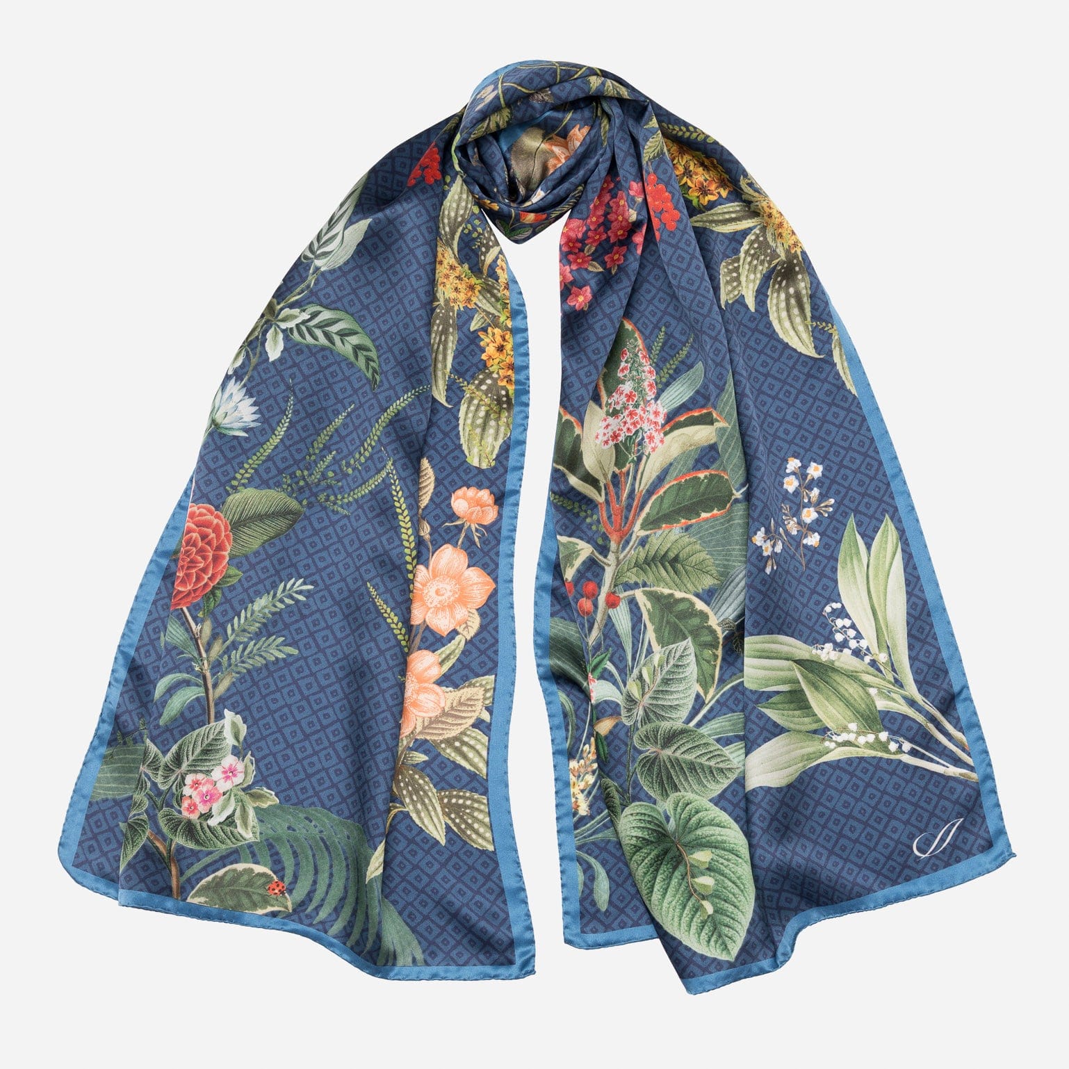 Sara - Long Silk Scarf - Blue - Solstik