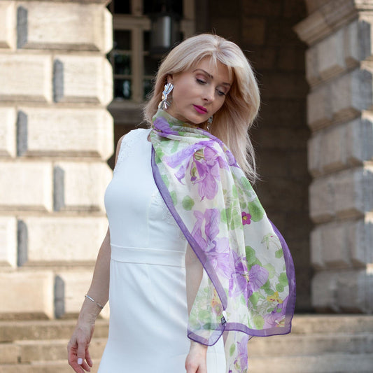 Monique - Long Silk Scarf - Lavender - Solstik
