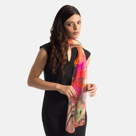 Campo de' Fiori - Long Silk Scarf - Coral - Solstik