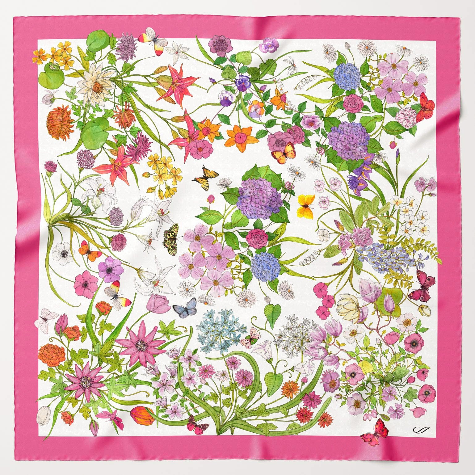 Flora - Silk Foulard - Pink - Solstik