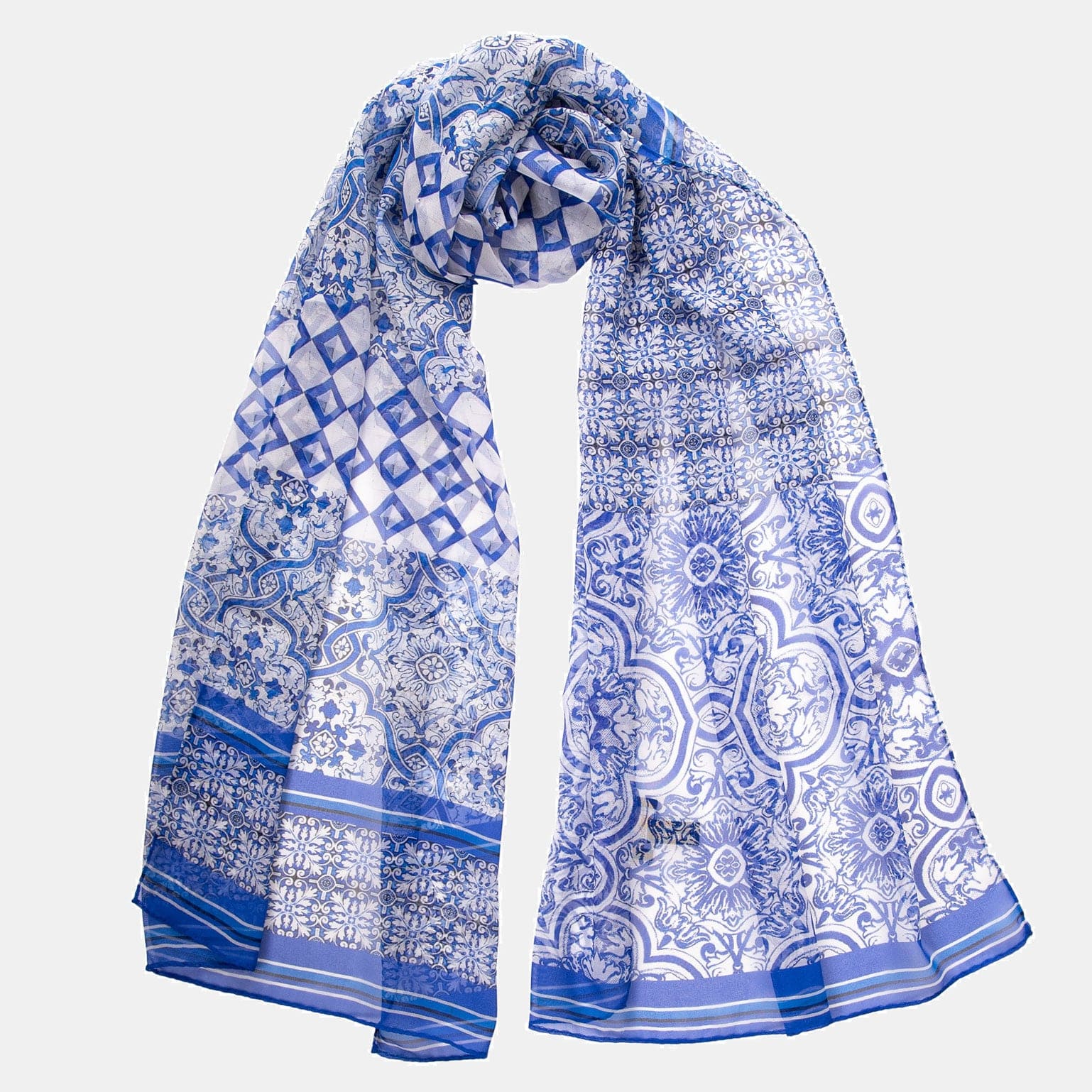 Miramar - Long Silk Scarf - Blue - Solstik