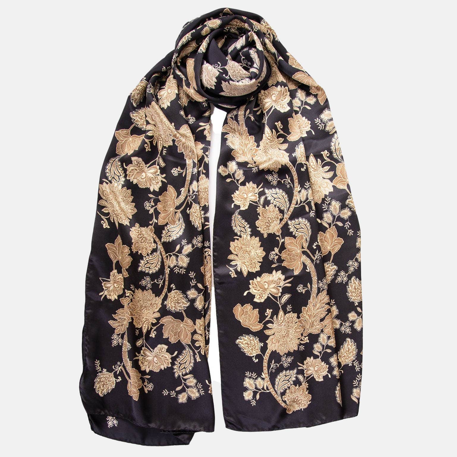 Esmeralda - Silk Scarf Shawl - Black & Gold - Solstik