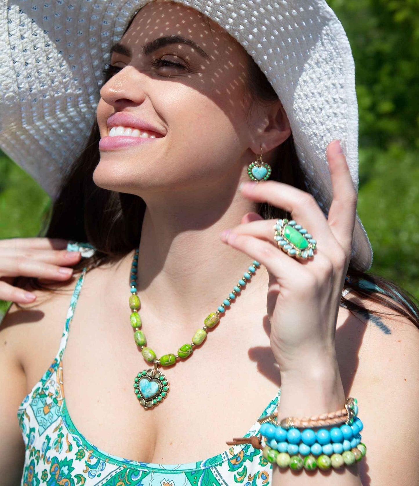 Legacy Lime Green and Blue Turquoise Golden Statement Ring