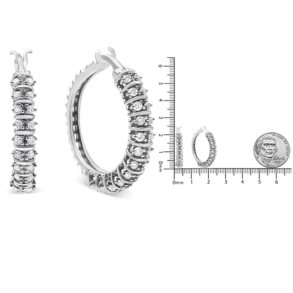 10K White Gold Double Row Lab Diamond Hoop Earrings - Solstik