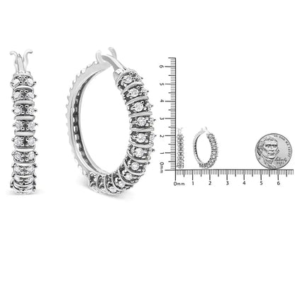 10K White Gold Double Row Lab Diamond Hoop Earrings - Solstik