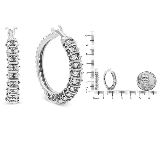 10K White Gold Double Row Lab Diamond Hoop Earrings - Solstik